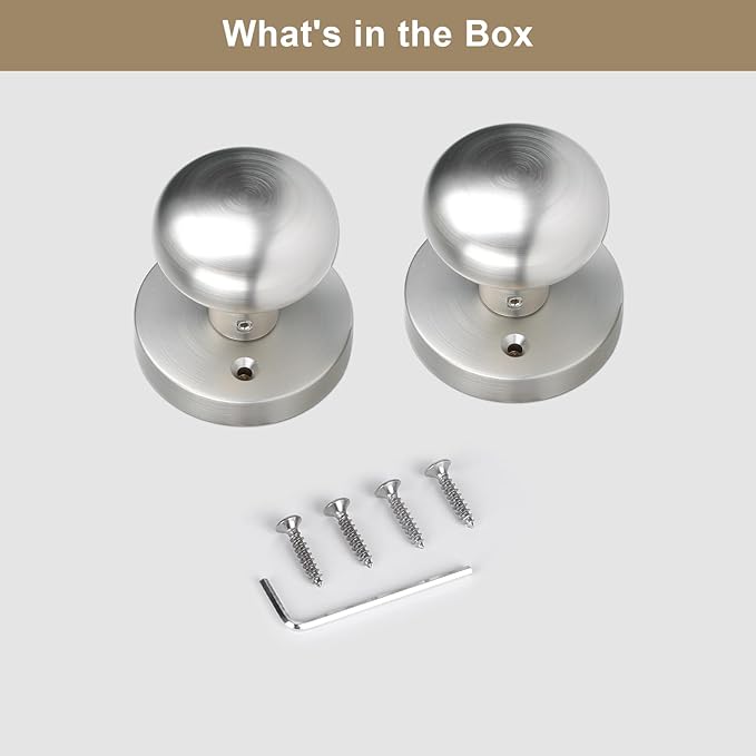 Dummy Door Knobs Interior, Satin Nickel Door Knobs, Vintage Non-Locking Inactive Door Handle for Closet and Bifold, 2 Pack