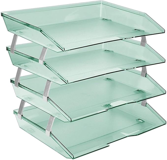 Acrimet 4 Tier Paper Letter Tray Side Load Letter Size, Office Desk File Document Organizer Plastic (Clear Green)
