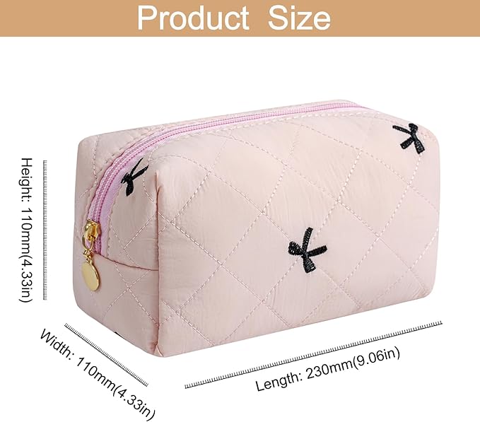 HHQQWZ Makeup Bag Travel Cosmetic Bag for Women Girls, Zipper Make Up Pouch, Floral Flowers Toiletry Organizer Makeup, Portable Storage Cosmetic Travel Cloth Bag (Light Pink)