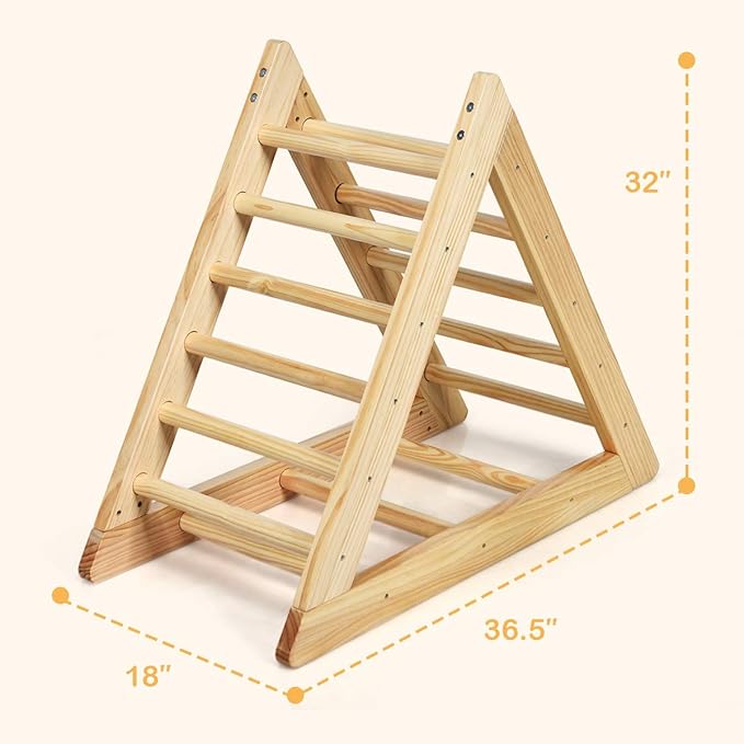 HONEY JOY Triangle Climber, Kids Wooden Climbing Triangle Ladder, 3 Different Climbing Ladders, Indoor Climbing Toys for Playground, Gym & Daycare, Gift for Boys Girls 3+ (Natural)