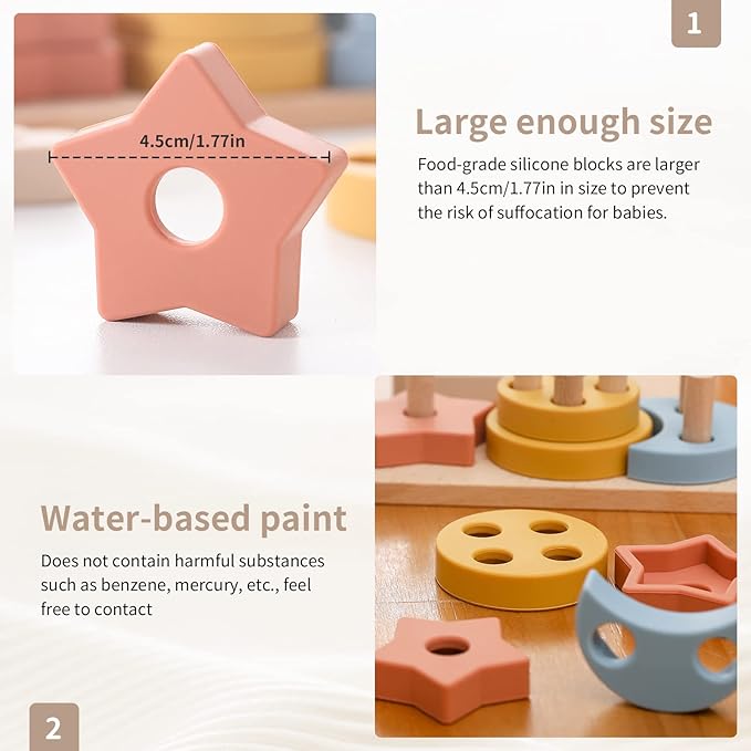 Shape Sorter Toy for Toddlers, Montessori Toy for 1 2 3 Year Wooden Sorting & Stacking Toys, Shape & Color Recognition Preschool Educational Toy Learning Activities for Boys Girls