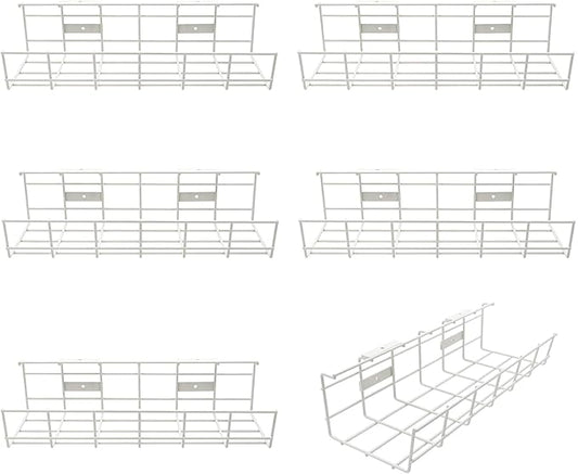 Under Desk Cable Management- 6 Pack Cord Organizer. Metal Wire Cable Management Tray for Office, Studio and Home. Super Sturdy Under Table Cable Managements - White Cable Organizer