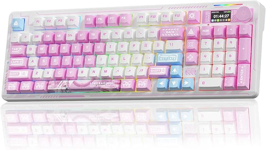 LINGBAO K98 PRO Anime Mechanical Keyboard Wireless, with Screen & Knob,RGB Gaming Keyboard, Tri-Mode BT5.0/2.4GHz/USB-C, Gasket Mount Hot Swappable Linear Switches Gamer Keyboards for PC/Mac/Android