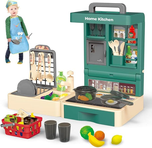 Kitchen Play Set for Kids - 49PCS Pretend Cooking Playset Accessories with Pot and Pan,Dish Rack,Play Sink,Pretend Play Food Toys with Baby&Toddler-Educational Gift for 3 4 5 6 Ages Girls&Boys