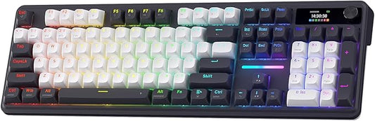 Redragon K762 Wireless Gasket Gaming Keyboard w/Hype Screen & Knob, 104 Keys Mechanical Keyboard, Easy-Control 1.14’’ TFT Info Display, 5-Layer Noise Dampening, Round PBT Keycaps, Mint Mambo Switch