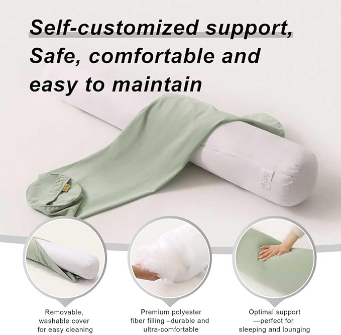 Bolster Pillow for Bed – Long Round Body Pillow for Adults, Cuddle Pillow for Sleeping, Full-Length Support,47.24 x 7.87 Inches,Celadon Green