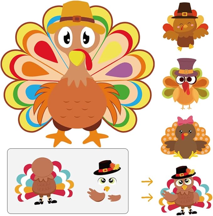 55 Sheets Thanksgiving Crafts for Kids, Make a Turkey Craft Stickers for Kids Thanksgiving Games, Activities, Gifts, Party Favors, Decorations, Thanksgiving Stickers for Family, Classroom