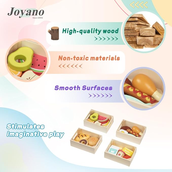25-Piece Wooden Food Playset-STEAM Pretend Play Food for Kids, Feature an Assortment of Fruits and Snacks, Educational Toy Inspiring Imaginative Cooking, Safe Wood (3Yrs+)