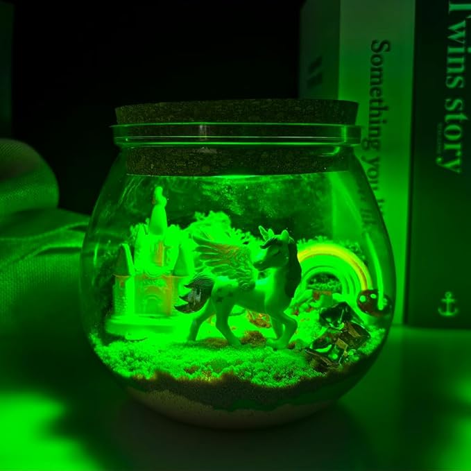 Light Up Unicorn Terrarium Kit for Girls - Kids Terrarium Kit with Unicorn & Castal- Cool Things for Kids Gifts - Toys for Girls Ages 6-12 Years Old