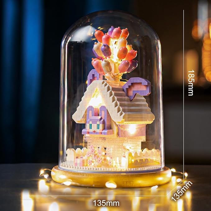 House Building Blocks Kit Toys Building Set, Miniature 1418 Pcs Micro Bricks Collectible Creative Teen Girl Gifts Age 14 and Up, Dust Cover, and Wooden Base Up Balloon Castle Set
