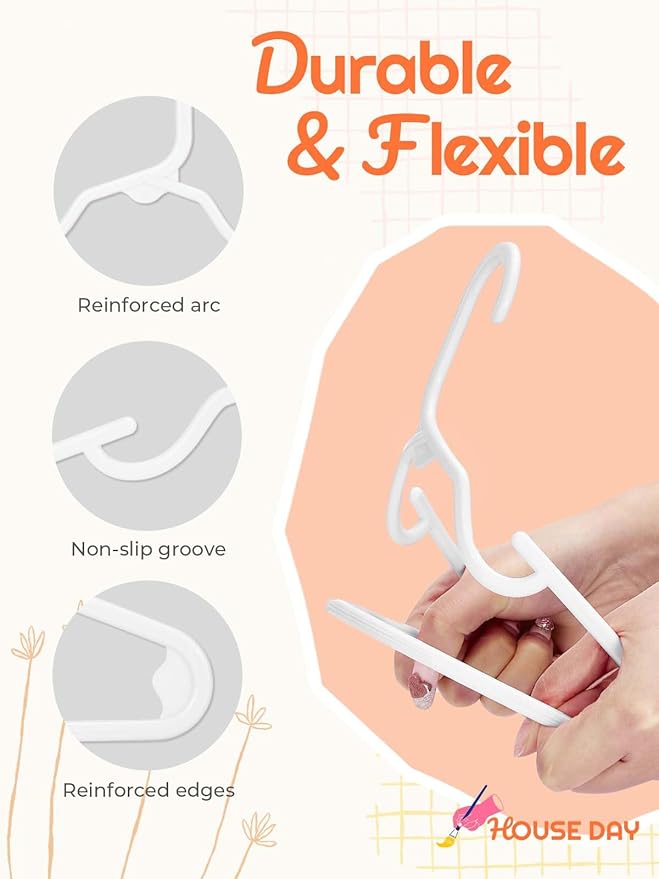 HOUSE DAY Kids Plastic Hangers for Closet, Childrens Hangers for Clothes & Baby Hangers, Toddler, and Child Clothes - Clothing, Pants, Coats, and More - Ideal for Everyday Use (White, 120 Pack)