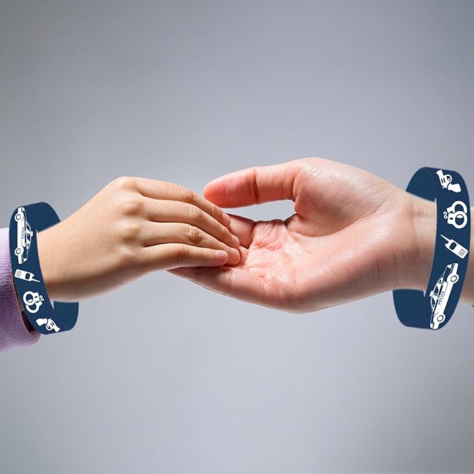 48 Pieces Police Party Wristbands Rubber Bracelets - Police Birthday Party Favors Supplies Decorations Graduation Halloween Goodie Bag Favor Stuffer Stretchable Silicone Wristband