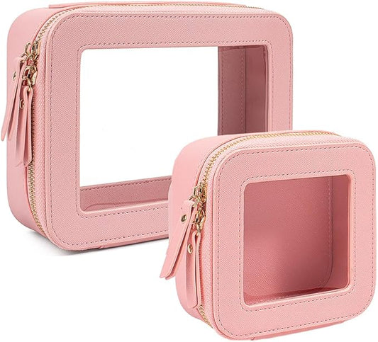 FFpaw Travel Clear Makeup Bag Set, TSA Approved Cosmetic Bag Case with Zipper Portable Makeup Pouch Toiletry Bag Women Traveling Cosmetic Organizer Storage Bag Car Organizer Car Essentials for Women