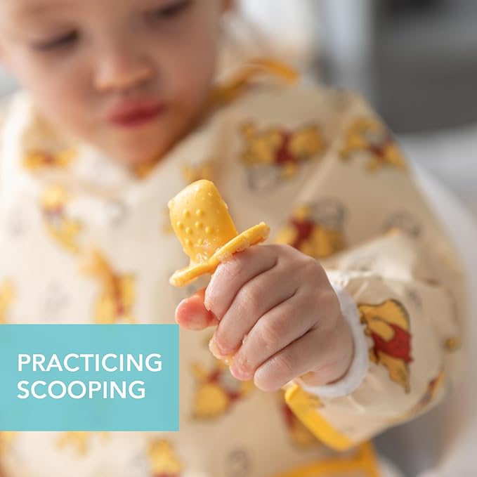 Bumkins Disney Baby Utensils Set, Chewtensils Silicone Spoons for Dipping, Self-Feeding, Baby Led Weaning, Trainer Learning First Stage Stage Eating, Fork and Spoon, Babies 6 Months, Winnie the Pooh