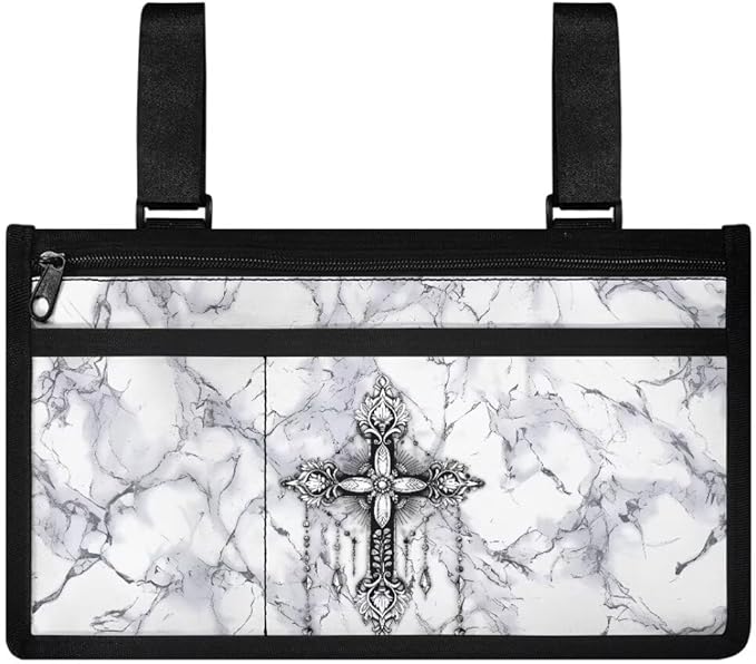 ZOUTAIRONG Marble Cross Wheelchair Bag Side Arm Bag Walker Accessories Armrest Organizer Storage Pouches Walker Bag for Electric Wheel Chair Walkers Adults, Seniors