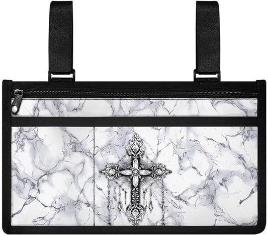 ZOUTAIRONG Marble Cross Wheelchair Bag Side Arm Bag Walker Accessories Armrest Organizer Storage Pouches Walker Bag for Electric Wheel Chair Walkers Adults, Seniors