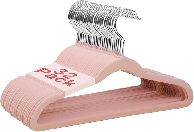 Baby Velvet Hangers, 14 Inches Kids Clothes Hangers, Non-Slip Childrens Hangers for Shirts, Pants, Skirts, Dresses, Jackets, Coat, 32 Pack Pink