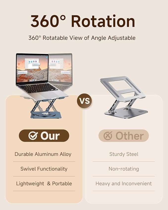 MCHOSE Laptop Stand for Desk, Ergonomic Laptop Riser with 360° Rotating Base, Foldable Notebook Computer Holder Stand Compatible with MacBook Air Pro, Dell XPS, More 10-15" Laptops, Navy