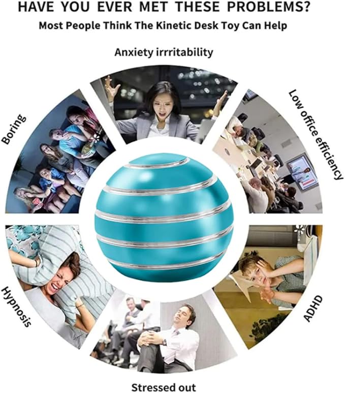 Kryfa Kinetic Desk Spinning Ball, Fidget Toys for Adults Kids Teens, Desk Toys for Office, Sensory Fidget Toys for ADHD Anxiety Autism for Kids Party Favors Toys (1.54", Light Blue)