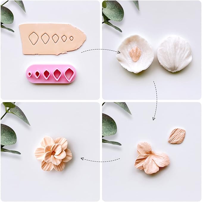 Keoker Flower Petal Clay Cutters - Flower Petals Clay Cutters for Earrings Making, 6 Shapes with Petal Press Polymer Clay Molds, Clay Cutters for Polymer Clay Jewelry