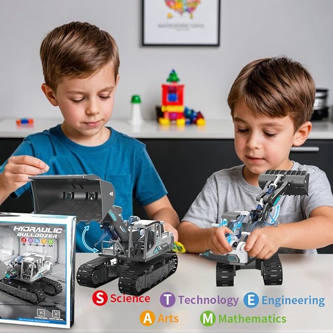 STEM Building Block Assembly Toy Set for Kids - Hydraulic Bulldozer Science Experiment Small Toys with Powerful Learning Experience Best Gift Toys for Boys Girls Age 8-12