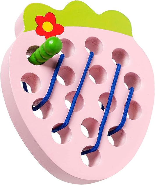 Wooden Lacing Toys for Toddlers, Baby Toys Strawberry Threading Toys Learning Fine Motor Skills,Montessori Sensory Educational Toys Wooden Block Puzzle Travel Toys for 1 2 3 Years Old Baby Boys Girls