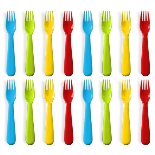 Plastic Toddler Forks - Set of 16 BPA Free/Dishwasher Safe Kids Utensils Brightly Colored Flatware Great for Kids