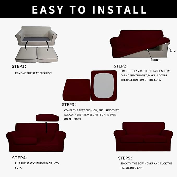 Easy-Going 100% Dual Waterproof Oversized Loveseat Cover Stretch Soft Couch Cover for Dogs, Sofa Slipcover for 2 Separate Cushion Couch Leakproof Furniture Protector for Kids, Pets Wine