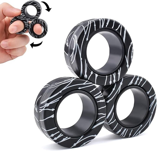 Cevioce 6 Pcs Magnetic Rings Fidget Toys for Teens,Adults & Kids Easter Basket Stuffers for Boys Girls ADHD Autism Anxiety,Coolest Finger Spinner Pack Gifts for 8 9 10 11 12+ Year Old Valentine's Day