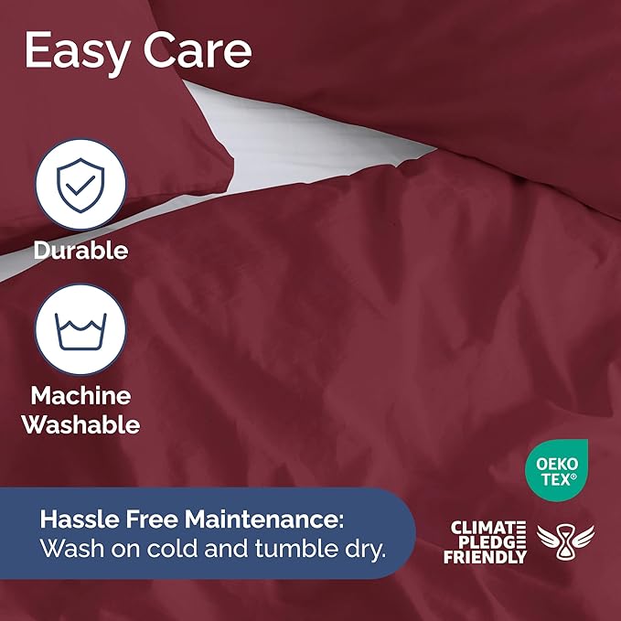 CGK Unlimited Duvet Cover Queen Size Set - Extra Soft Queen Size Duvet Cover 90 x 90 with 2 Pillow Shams - Hotel Quality w/Zipper Closures & Ties - Bedding and Bed Linens Set (Burgundy)