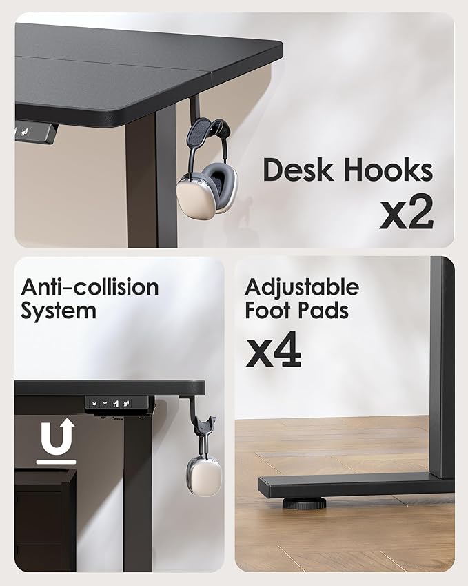 TIQLAB Height Adjustable Electric Standing Desk, 40 x 24 inch, Sit Stand Up Desk, Splice Board, Computer Home Office Desk, Black Top