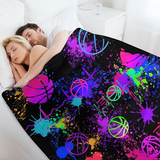 Basketball Throw Blanket - Soft Flannel Sports Basketball Blankets for Teens Adults Women Men Basketball Lovers - Warm Basketball Throw Blankets for All Season Lap, Chair, Sofa - 70"x50"