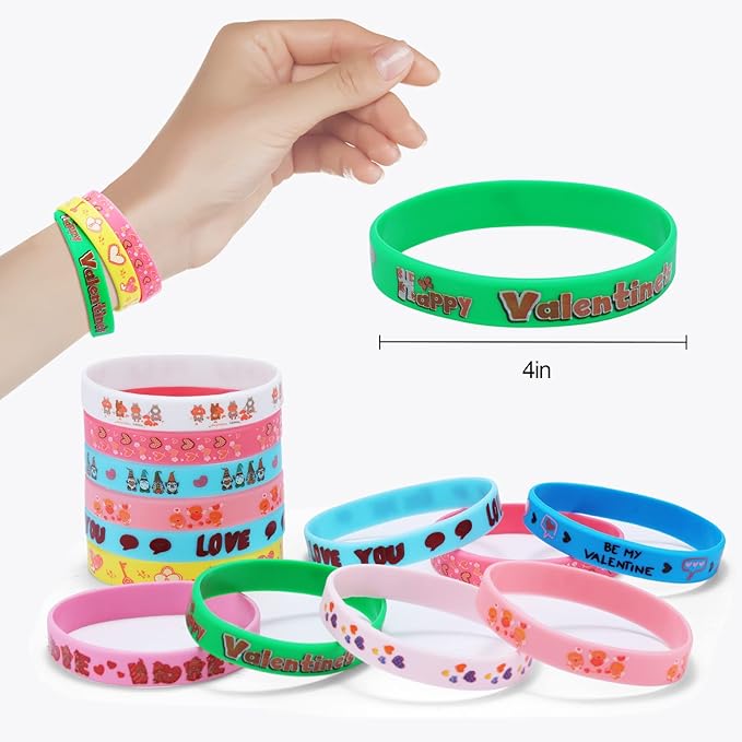 48Pcs Valentines Day Party Favors Slap Bracelets Rubber Wristbands ，School Class Classroom Exchange Prizes Gifts