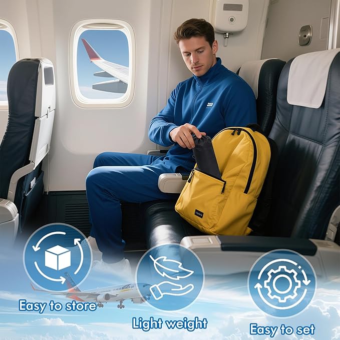 Airplane Foot Hammock for Plane Travel, Heavy-Duty Adjustable Foot Rest with Reinforced Metal Buckles, Ergonomic Bamboo Foot Hammock for Airplane&Car Use, Portable Airplane Travel Essentials