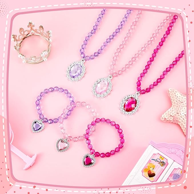 7 Sets Girl Dress up Jewelry Toddler Jewelry Princess Bracelet Necklaces Kids Costume Jewelry Set for Girl Tea Costume Party