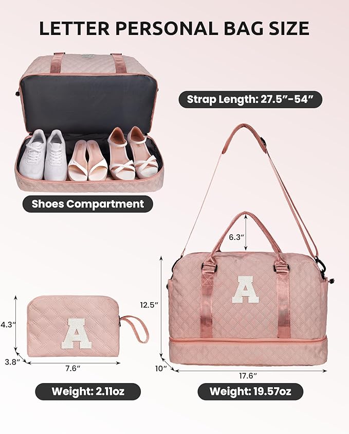 Retirement Gift for Woman-Duffle Bag with Shoe Compartment, Kids Weekender Bags, Overnight Bag with Makeup Pouch, Gifts for 10 11 12 13 14 15 16 Year Old Kid-Birthday Gifts for Her (Letter K)