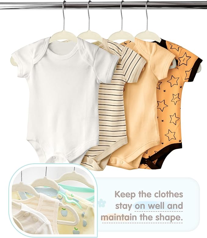 Baby Hangers, VIS'V 11 Inch Beige Velvet Kids Hangers with 6 Pcs Size Dividers Non Slip Nursery Children Closet Clothes Hangers for Infant Toddler Girls and Boys 30 Pcs
