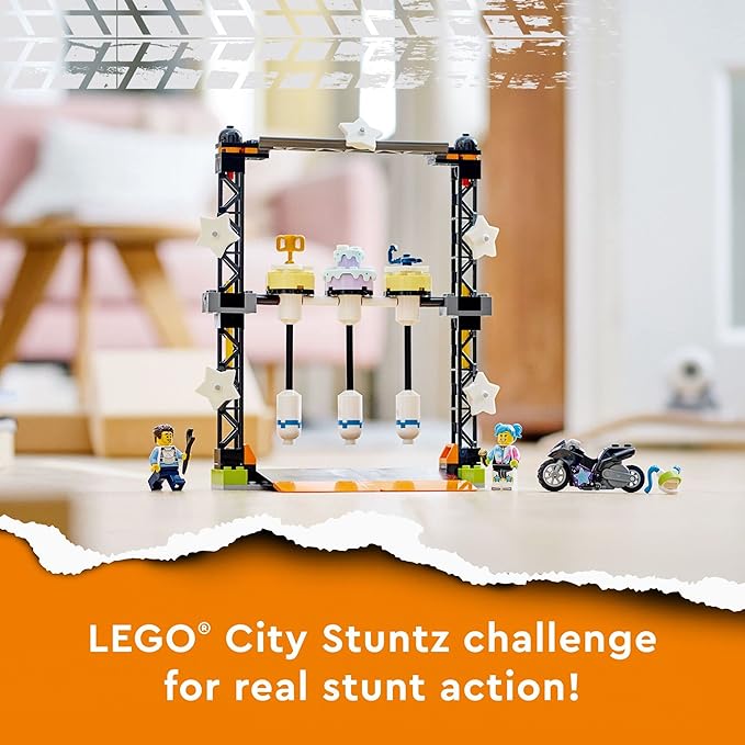 LEGO City Stuntz The Knockdown Stunt Challenge Playset, 60341 Adventure TV Series Action Toy for Kids Aged 5 Plus with Stunt Bike, Racer & Accessories