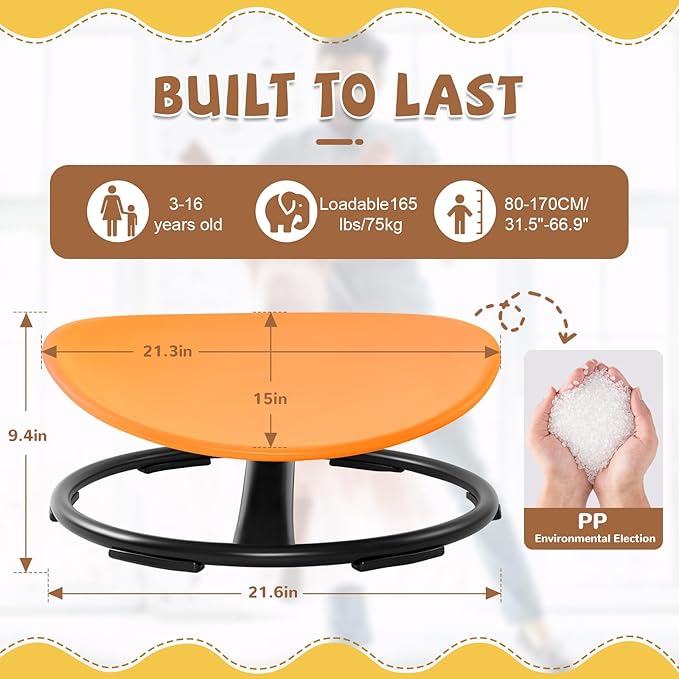 Zhenx Spinning Chair for Kids, Autism Kids Swivel Chair, Kids Sensory Chair, Spinning Chair for Autistic Kids & ADHD Children, Sit and Spin Training Body Coordination (Orange)