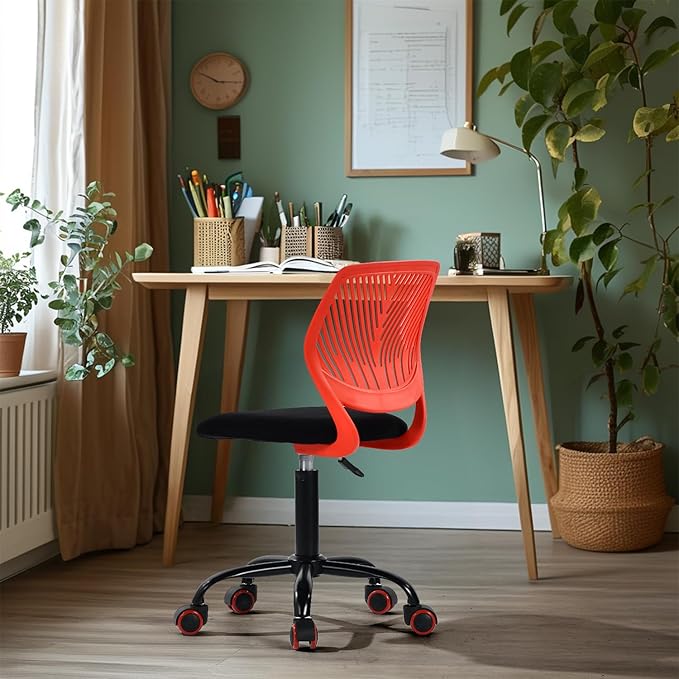 Homy Casa Armless Home Office Desk Chair, Colorful Task Chair with Soft Mesh Padded Cushion, Height Adjustable Swivel Study Computer Chair for for Girls Boys Teens (CO-Black, 1PC)