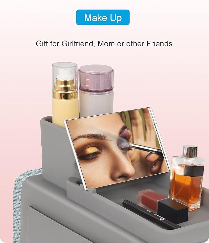 Silicone Couch Cup Holder, VIENFUT Anti-Spill and Anti-Slip Sofa Armrest Tray, Dirt-Resistant Silicone Couch Arm Tray for Remote, Snacks, Cellphone and iPad, Gift for Family, Friend (Gray)