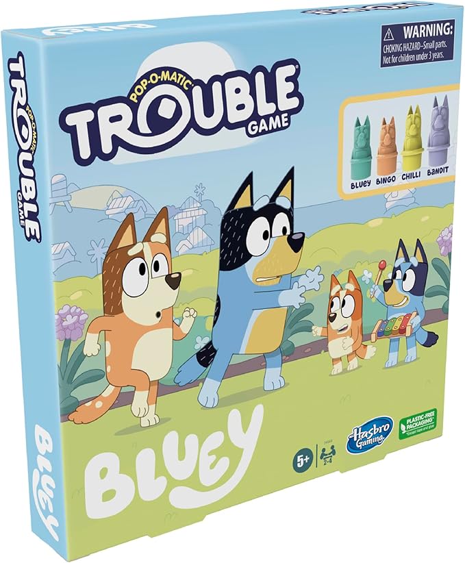 Hasbro Gaming Trouble Bluey Edition Game | Family Board Games | Kids Play as Bluey, Bingo, Bandit or Chilli | Easter Gifts for Girls & Boys | 2-4 Players | Ages 5+ (Amazon Exclusive)