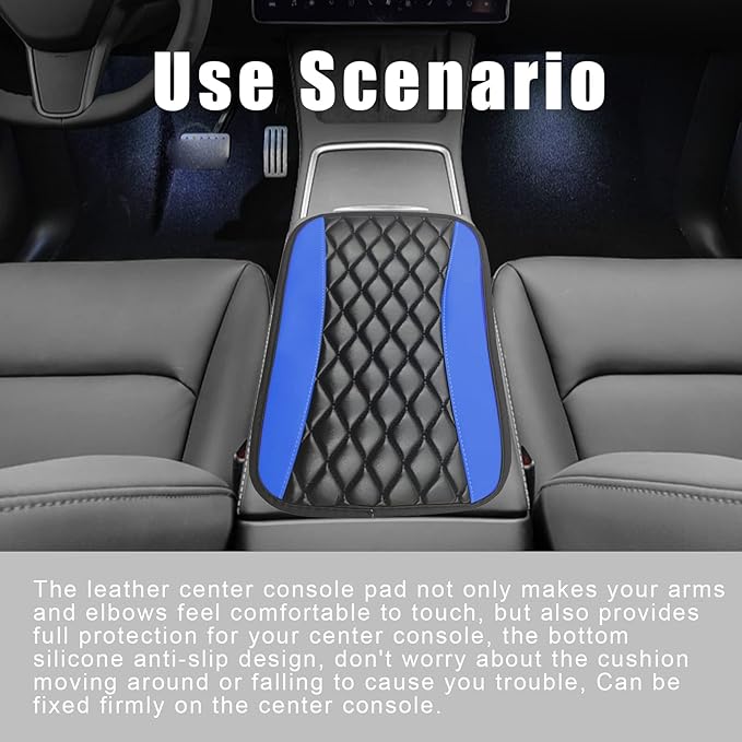 Car Center Console Cover, Universal Leather Waterproof Armrest Seat Box Cover Protector, Comfortable Car Decor Accessories Fit for Most Cars, Vehicles, SUVs -Blue