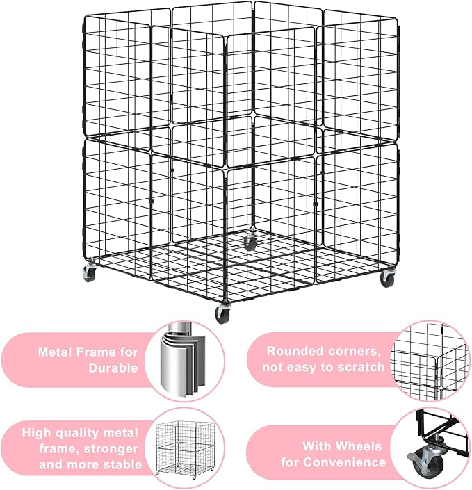 HEOMU Stuffed Animal Storage,Toy Bins for Kids Organizer,Toy Box Hold Up to 150 Plush Toysfor Nursery Play Room Bedroom Metal (Black)