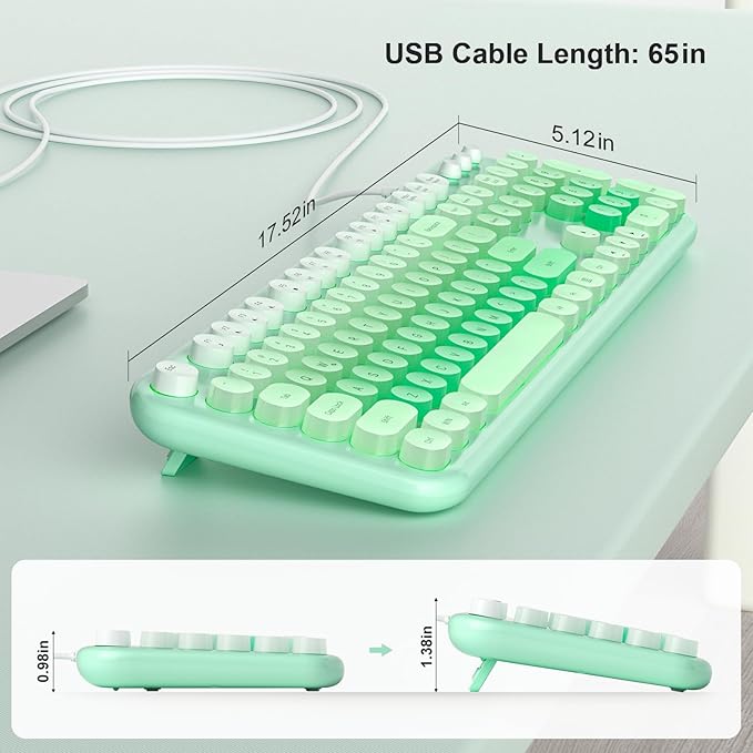 Wired Keyboard with Backlit, Light Up Computer Keyboards with Multimedia Keys, Full Size Wired Keyboard With Illuminated LED, Plug and Play, Anti-Wear Letters for Laptop, Desktop- Green Colorful