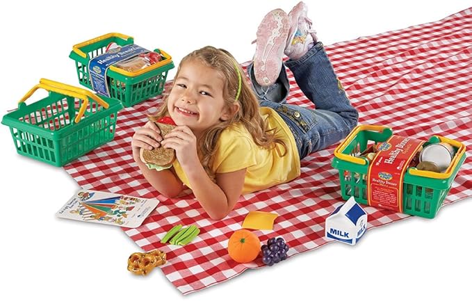 Learning Resources Pretend & Play Healthy Foods Set, 3 Baskets of Plastic Play Food, Ages 3+
