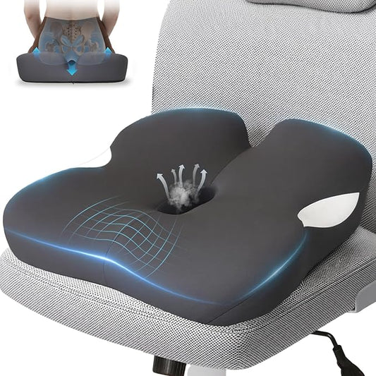 18.5" x 16.5" Extra Large Memory Foam Cushion, Tailbone Pain Relief Cushion for Long Sitting Soft Hip Support, Breathable X Large Donut Pillow Desk Chair Cushion for Office, Home, Driving