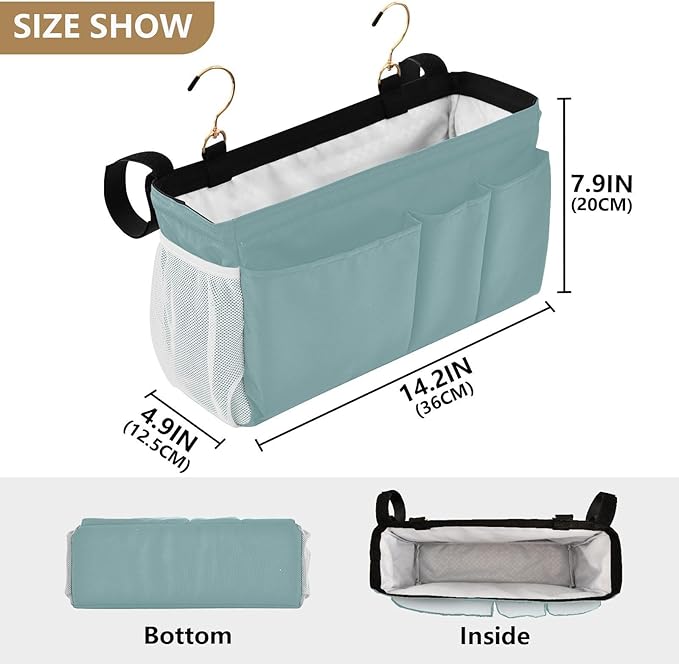 Teal Bedside Caddy Storage Bag Bedside Organizer for Bunk Bed Headboards College Bedside Shelf Hanging Organizer 6 Pockets with Hooks for Glasses Book Tablet Holder