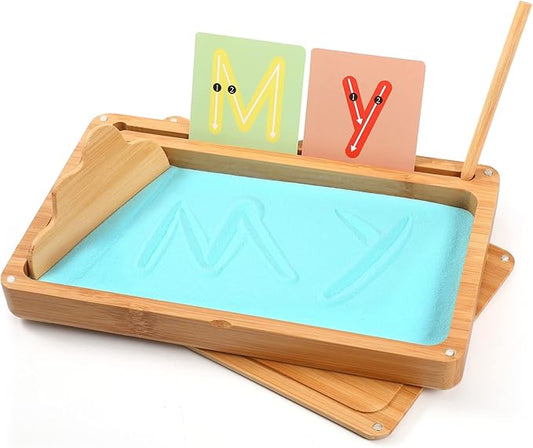 Sand Tray for Classroom Montessori Sand Tray with Lid Wooden Sand Trays for Kids Writing Letters and Numbers (Blue)