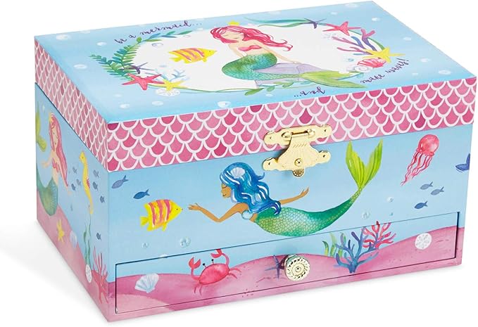 Jewelkeeper Mermaid Music Box & Little Girls Jewelry Set - 3 Mermaid Gifts for Girls - Jewelry Box for Girls